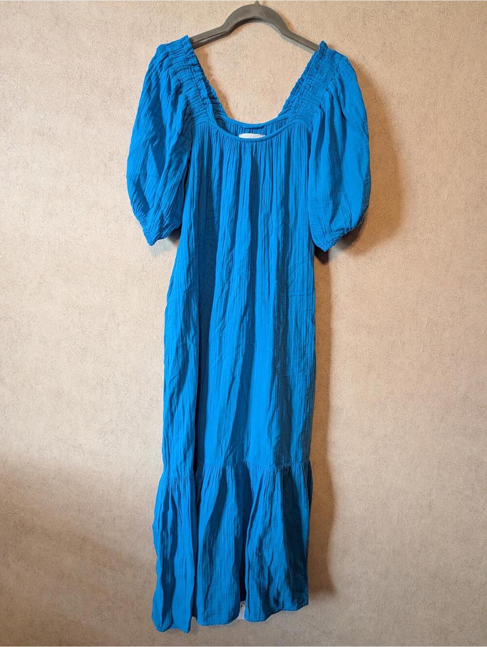 XIRENA blue puff sleeve cotton gauze maxi dress sz XS